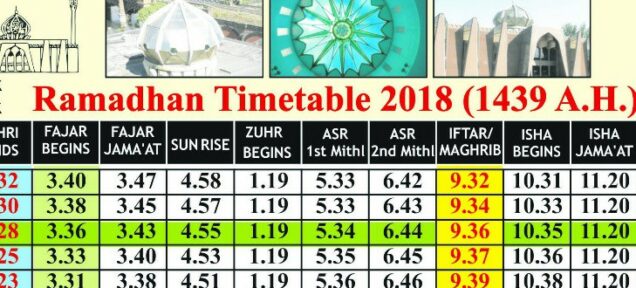 2018 Ramadhan Timetable