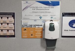 Covid disinfection cleaning centre on the wall